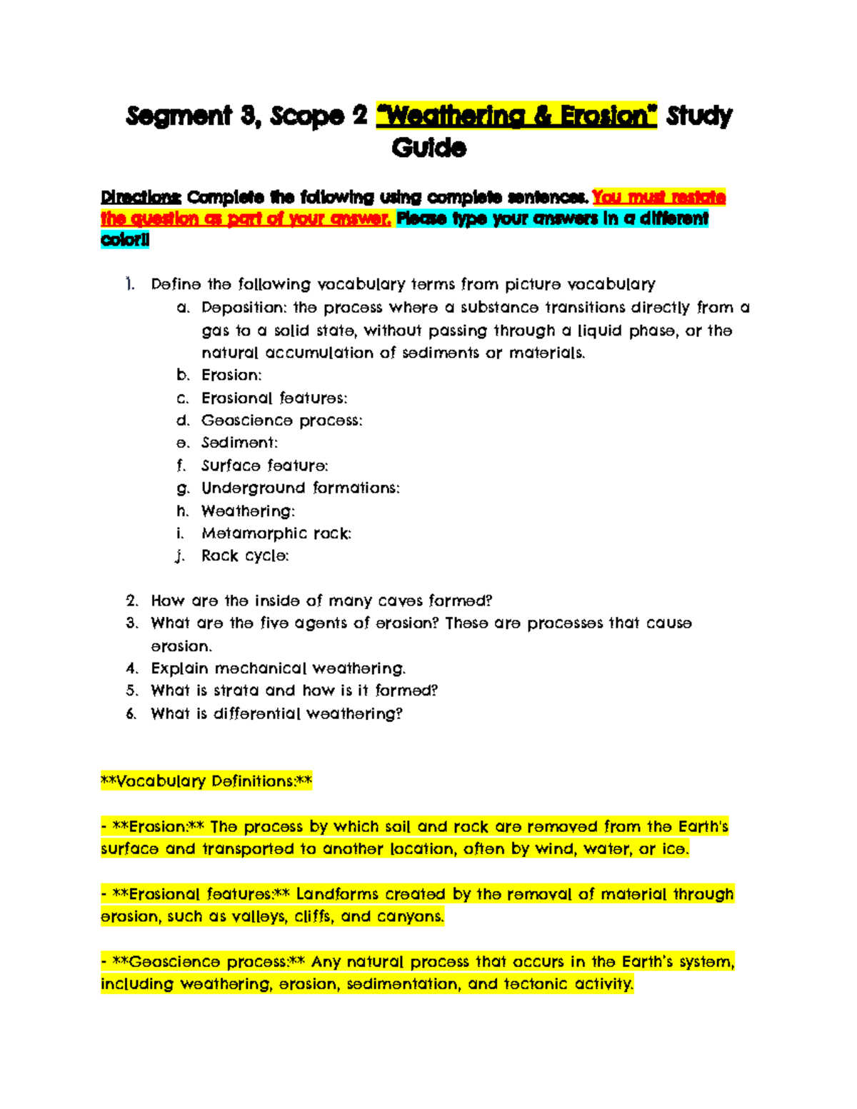 Segment 3, Scope 2: Erosion and Weathering Study Guide - Studocu