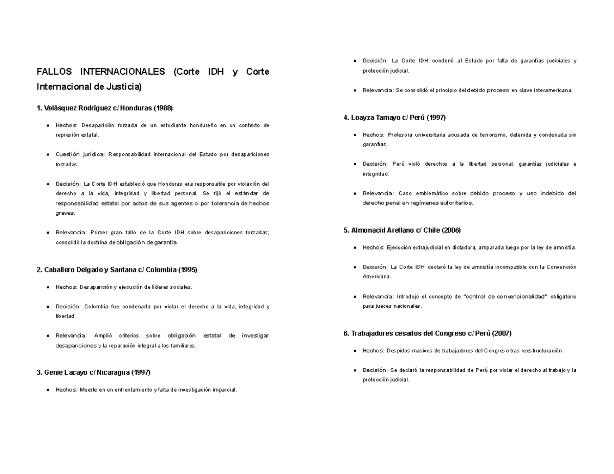 Fallos Internacionales sobre Derechos Humanos y Garantías Judiciales ...