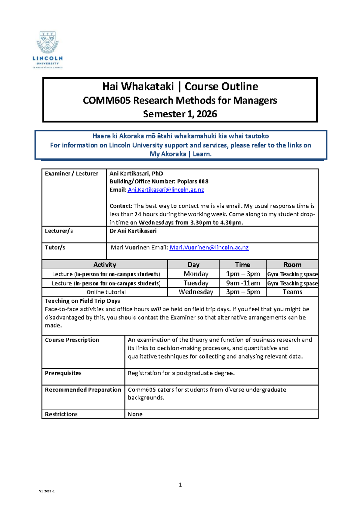 Course Outline: COMM605 Research Methods for Managers - Semester 1 ...