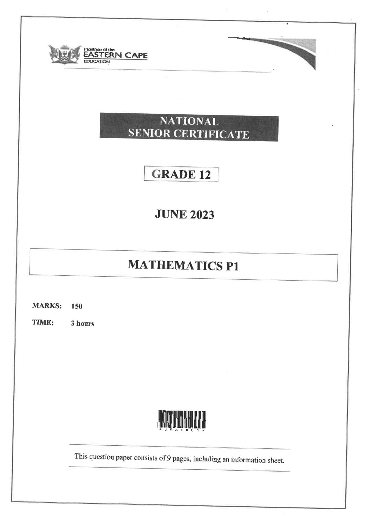 Grade 12 Maths June 2023 P1 Exam Paper - Eastern Cape Education - Studocu