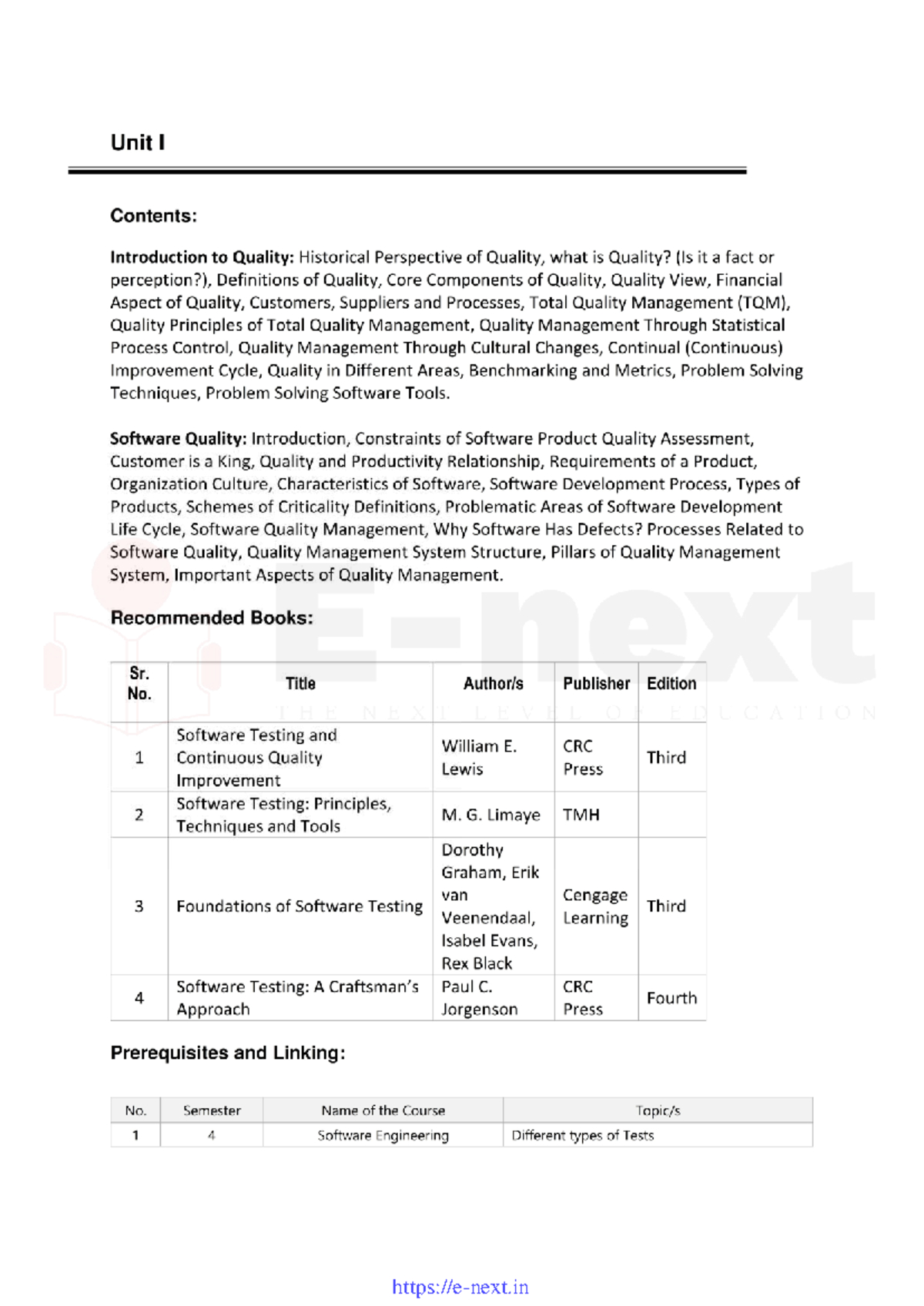 Unit 1: Introduction to Quality and Software Quality (SE 101) - Studocu