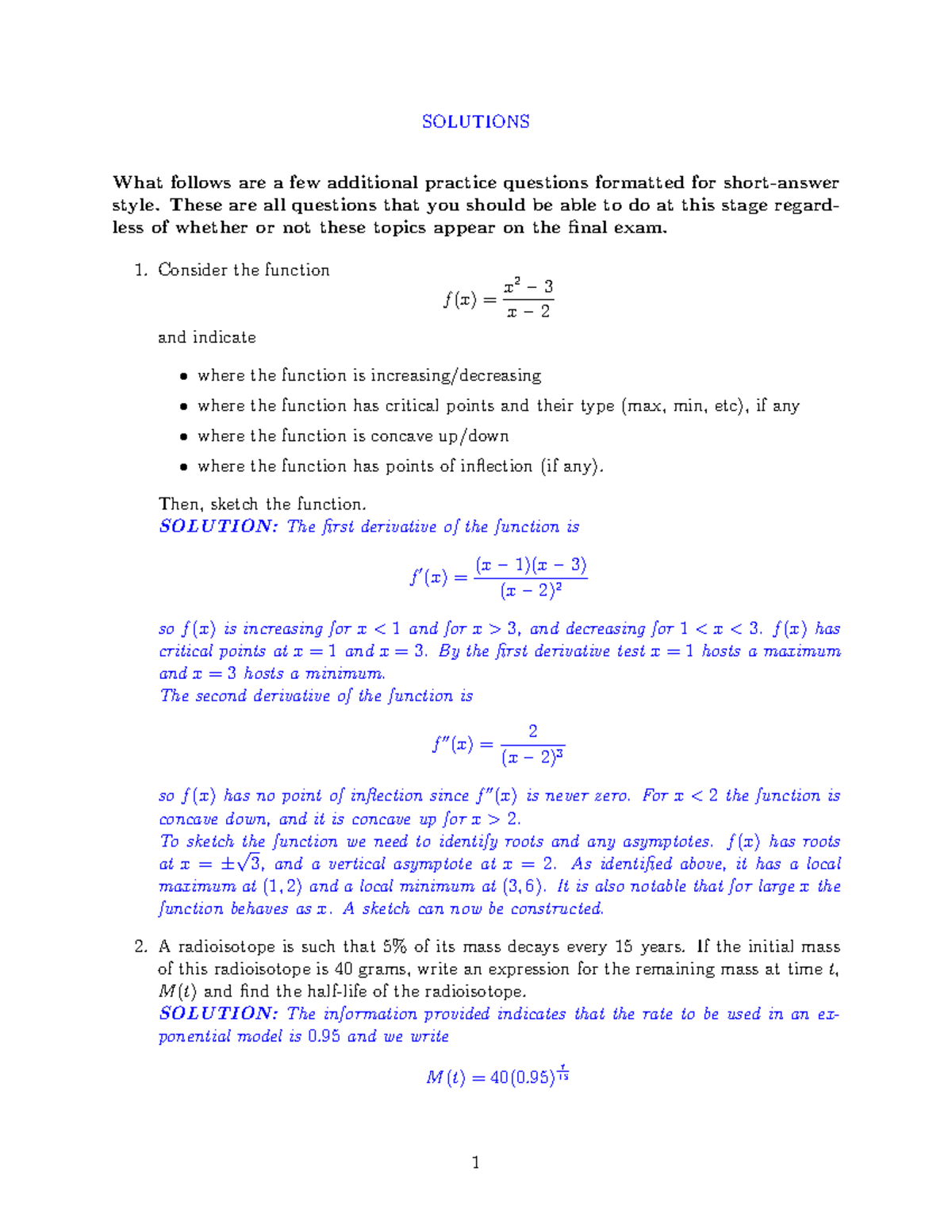Practice Short Answer Qs & Solutions for Exam Preparation - Studocu