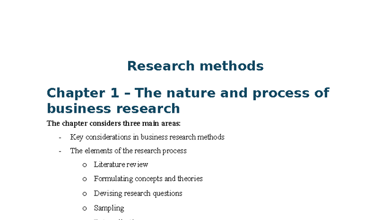 Research Methods (Course Code) Chapter 1: Nature & Process of Business ...