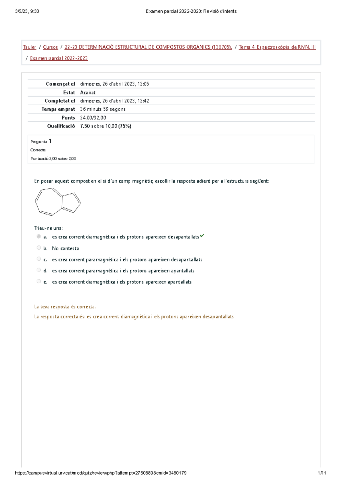 Examen parcial 2022-2023 DECO: Espectroscòpia de RMN Tema 4 - Document Preview