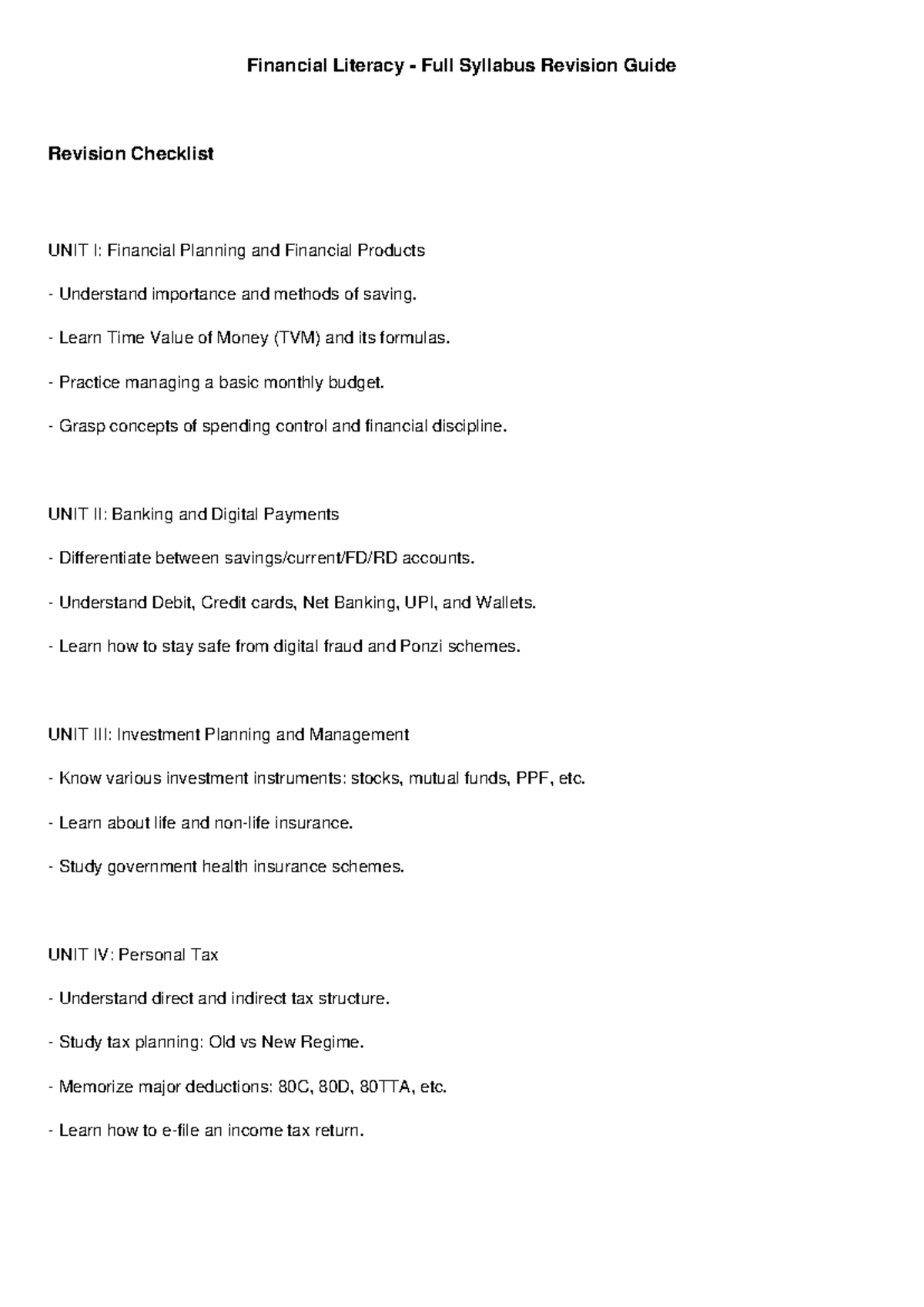 Financial Literacy Syllabus Revision Guide: Key Concepts & Solutions ...