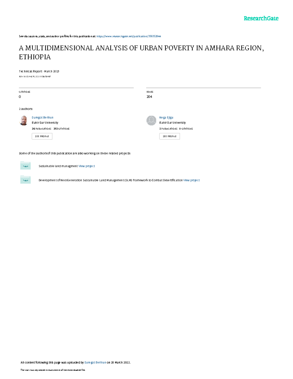 A Multidimensional Analysis of Urban Poverty in Amhara Region, Ethiopia ...