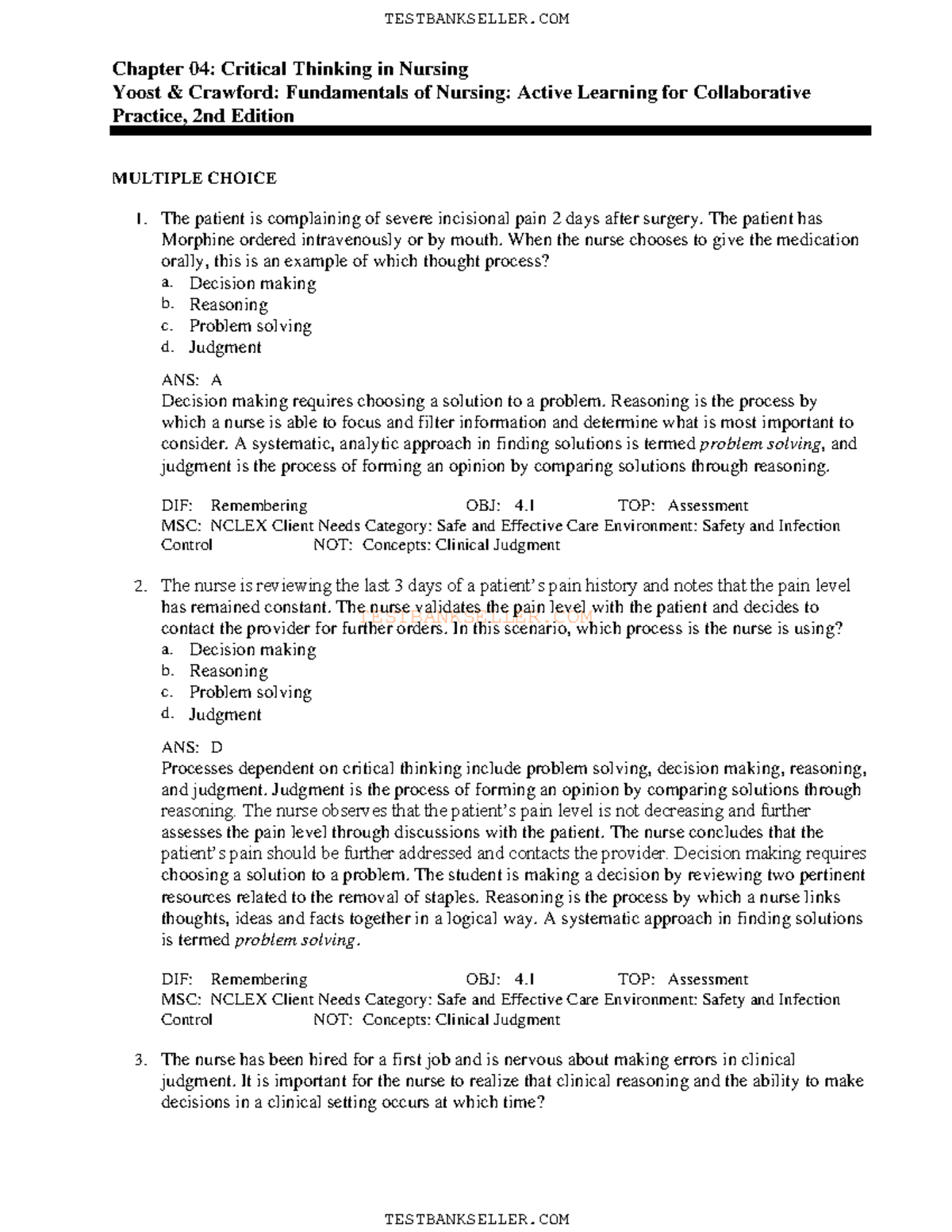 04nsg 3130 Critical Thinking Test Bank: Nursing Concepts & Practice ...