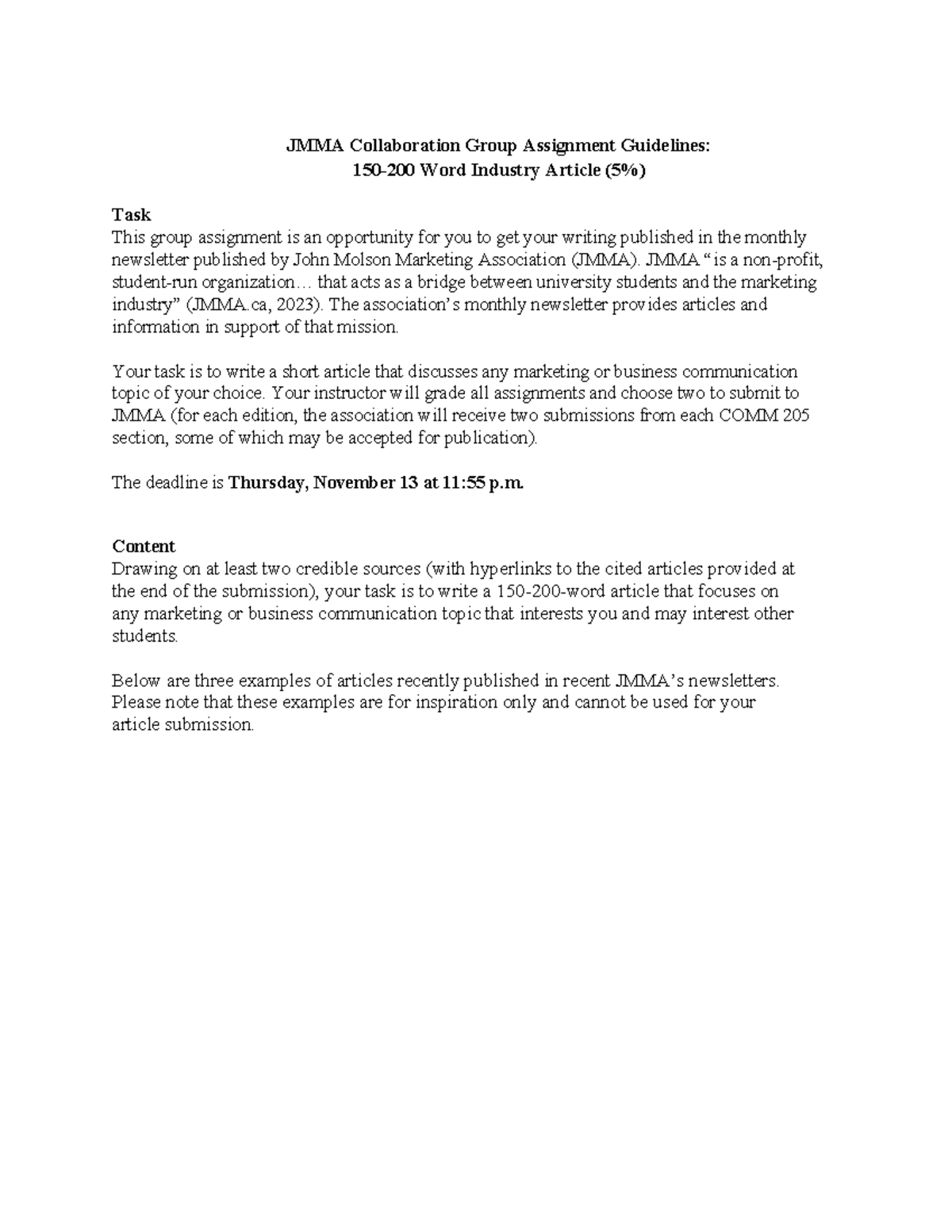 COMM 205-F2025: JMMA Group Assignment Guidelines for Article Submission ...