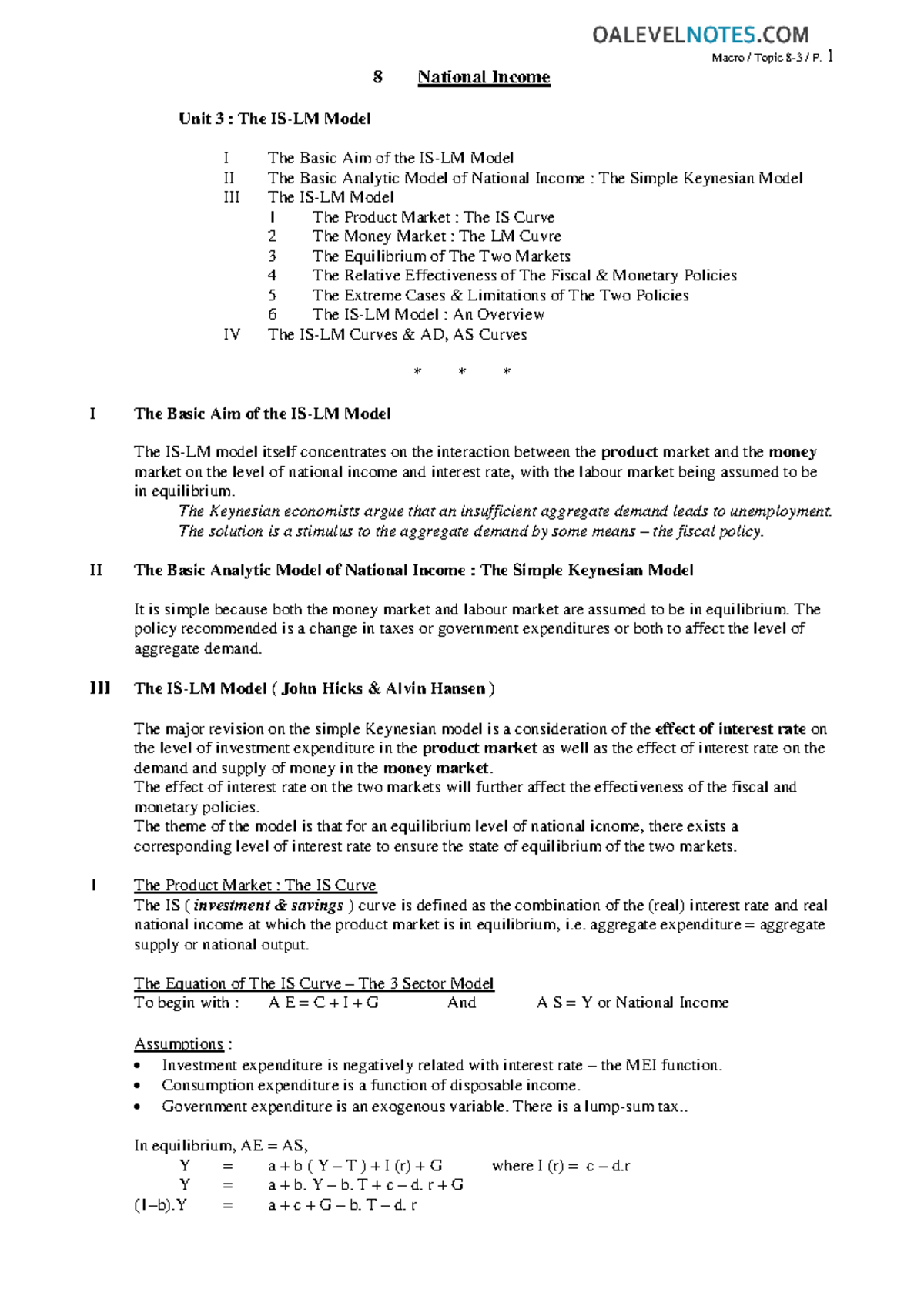 Macro Topic 8-3: The Simple Keynesian Model of National Income - Studocu