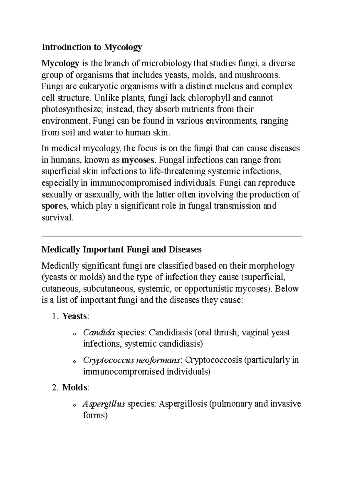 Mycology 101: Understanding fungi, infections, and treatments - Studocu
