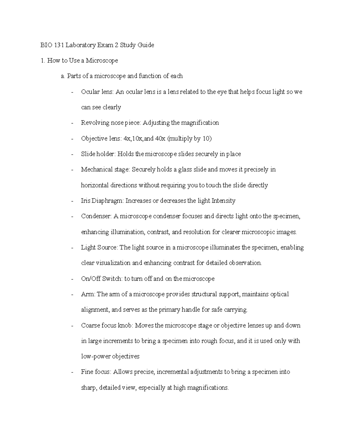 BIO 131 Lab Exam 2 Study Guide - Studocu