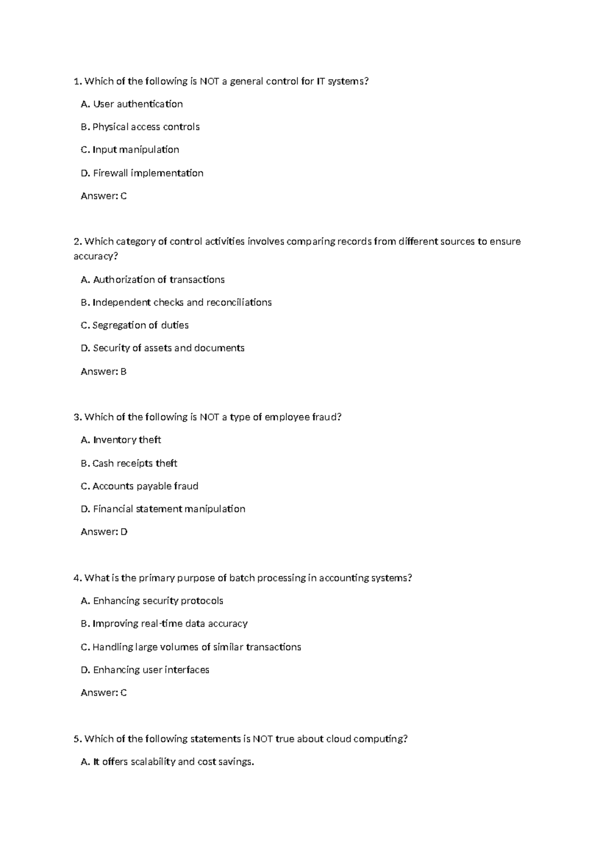 ACCT 101: IT Systems Controls & Cloud Computing Risks Notes - Studocu