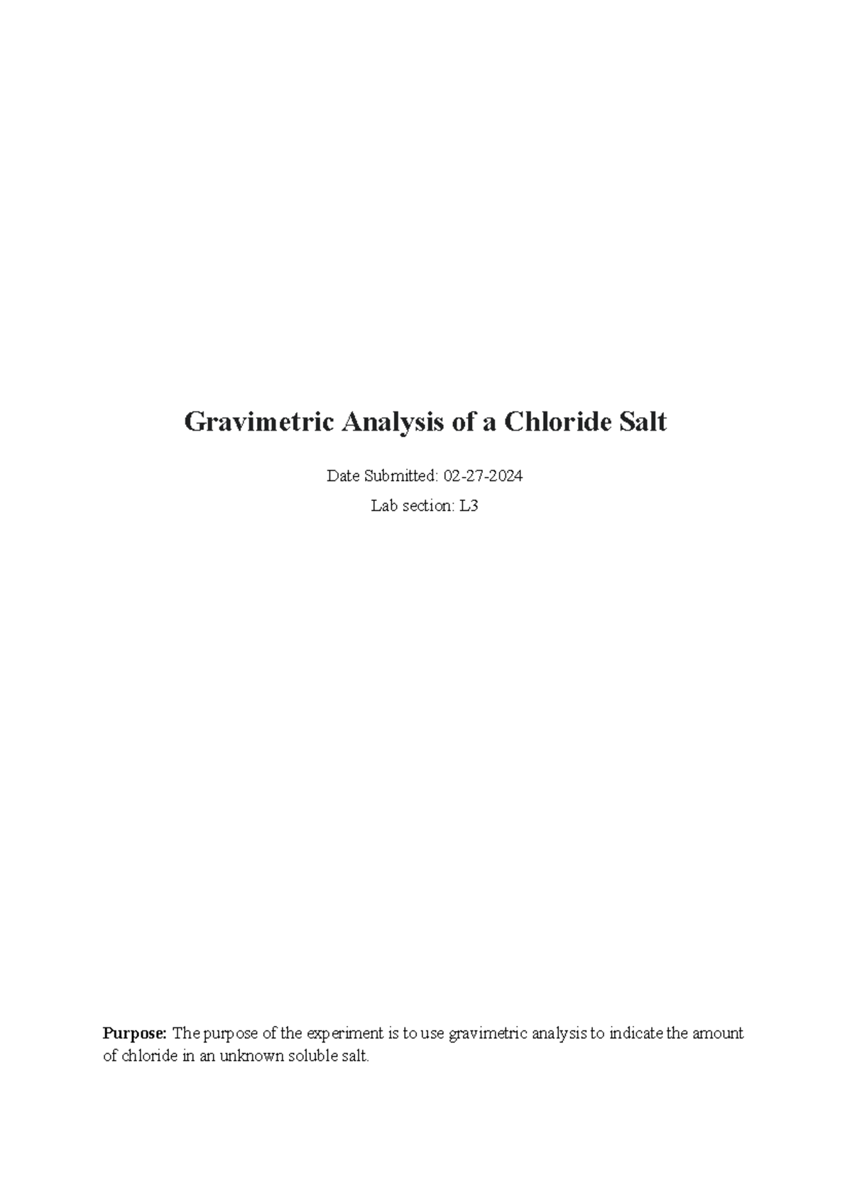 G pre-lab, 02-27-2024 - Gravimetric Analysis of a Chloride Salt ...
