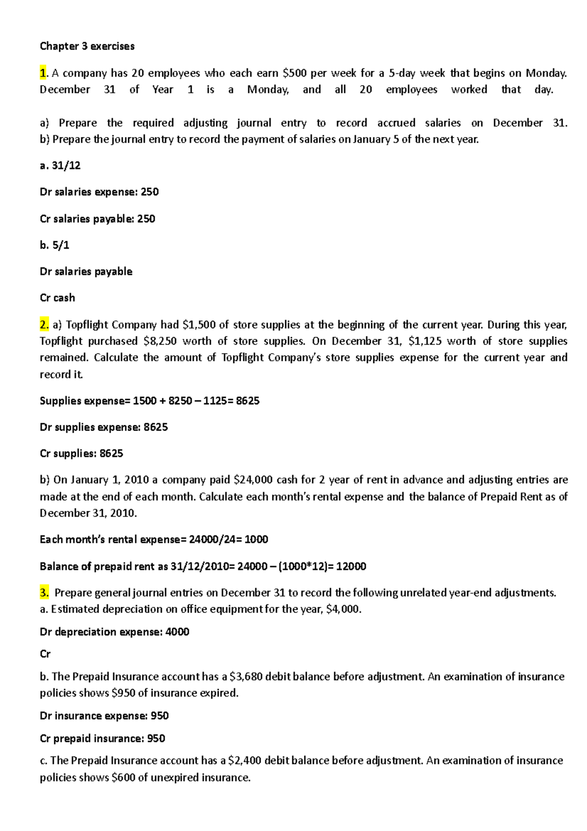 Chapter 3 Exercises - Adjusting Entries and Journal Records - Studocu