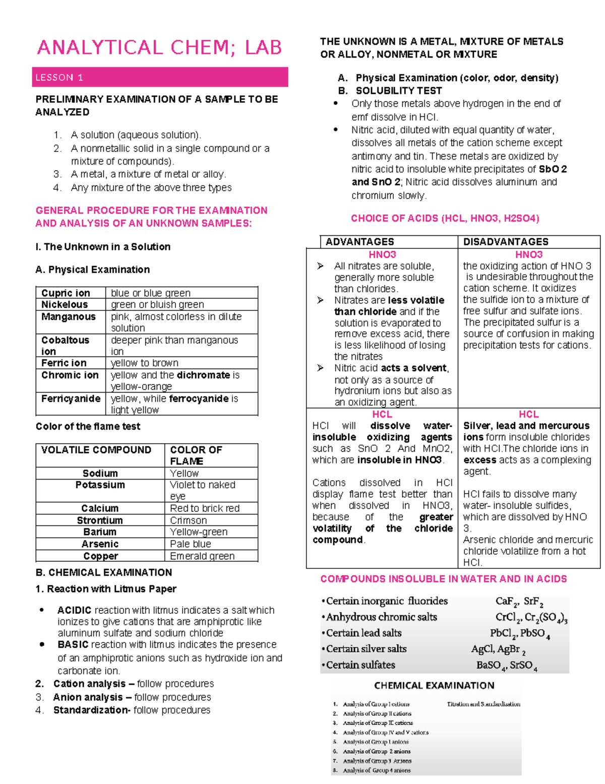 1 - ANALYTICAL CHEM - ANALYTICAL CHEM; LAB LESSON 1 PRELIMINARY ...