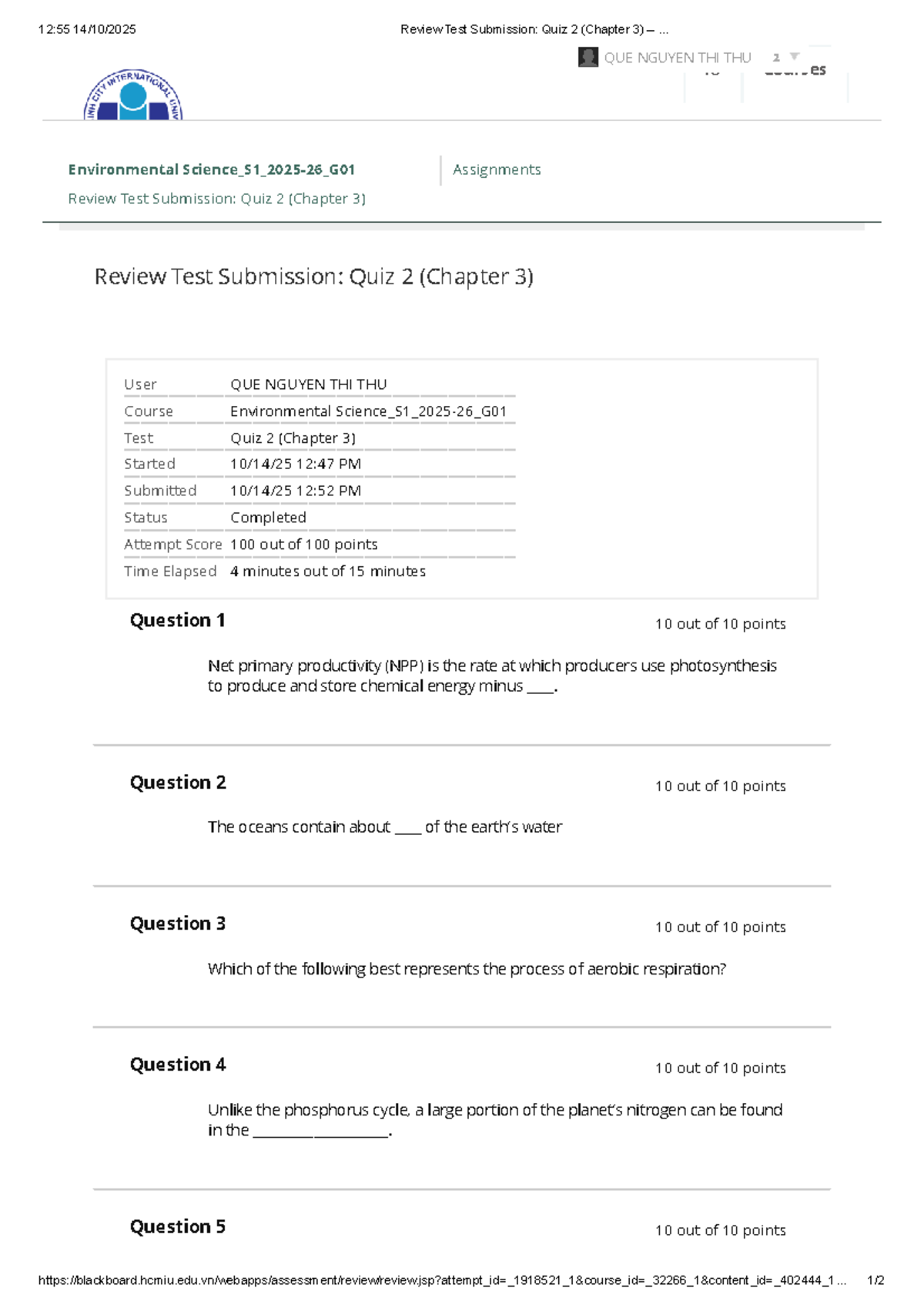 Environmental 2 Quiz 2 Review Test Submission (Chapter 3) - Studocu