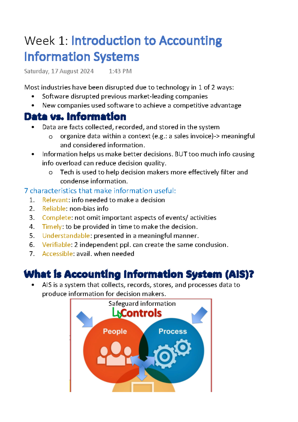 Week 1 Introduction to Accounting Information Systems - Most industries ...