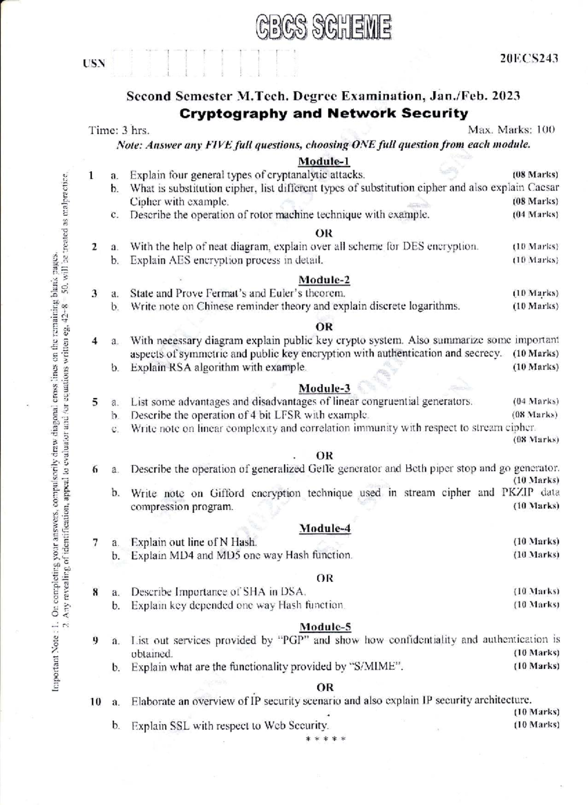 CS243 M.Tech 2nd Sem Exam: Cryptography & Network Security QP 2023 ...