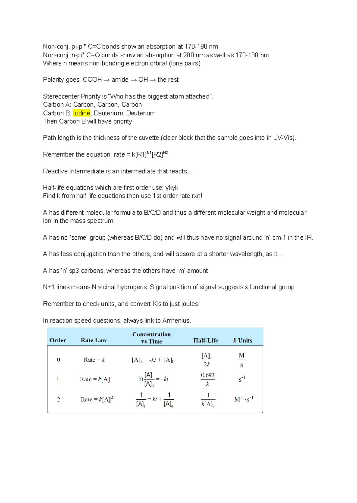 Chem Cheat Sheet: Bonds, Absorption, and Reaction Rates (CHEM 101 ...