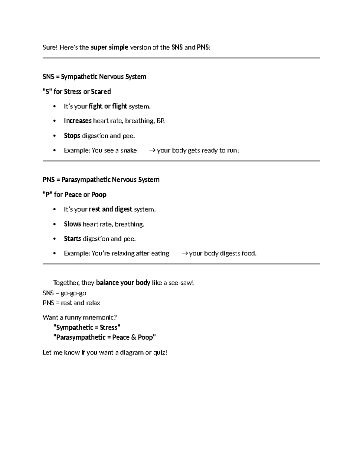 SNS VS PNS - reference only - Sure! Here's the super simple version of ...