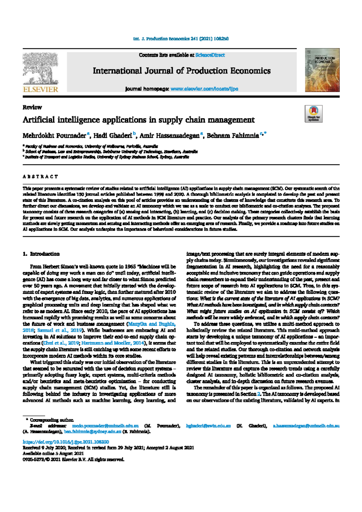 AI Applications in Supply Chain Management: A Systematic Review (2021 ...