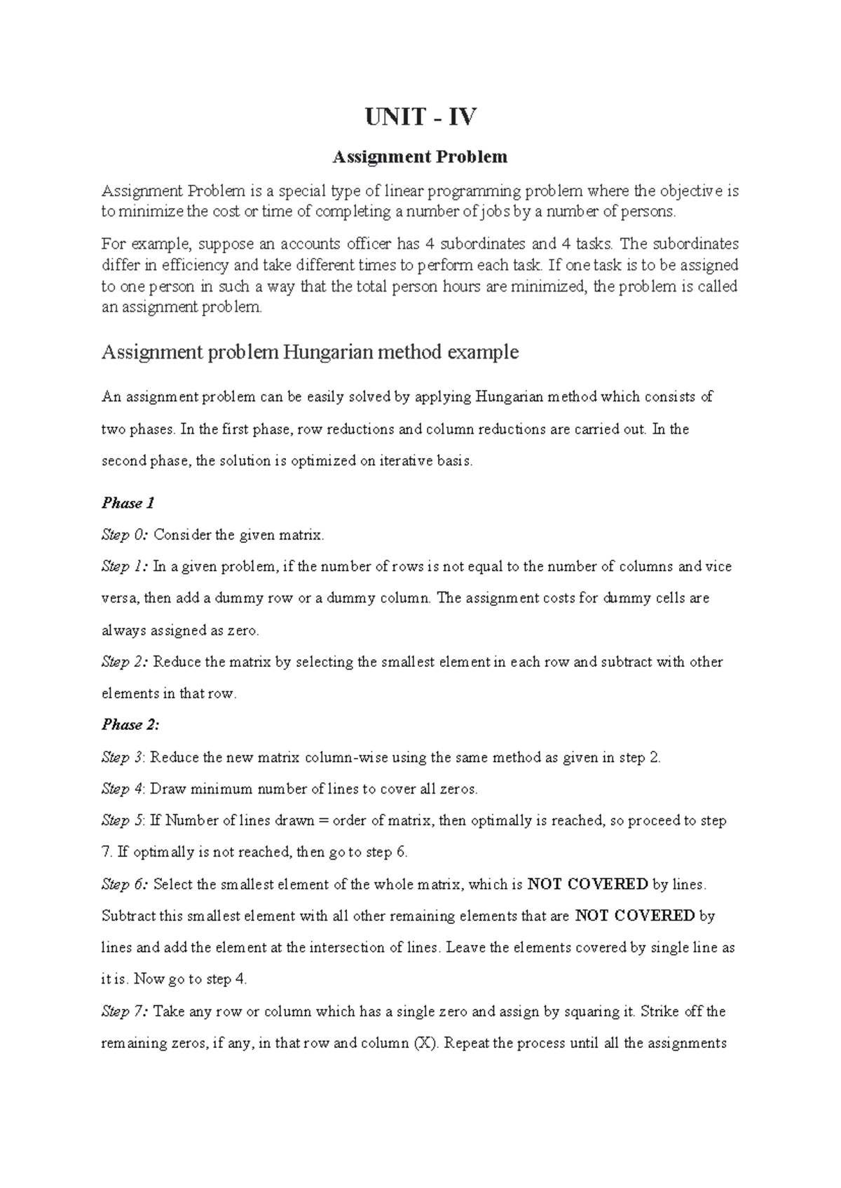 UNIT IV - Assignment Problem & Hamiltonian Circuit Solutions - Studocu