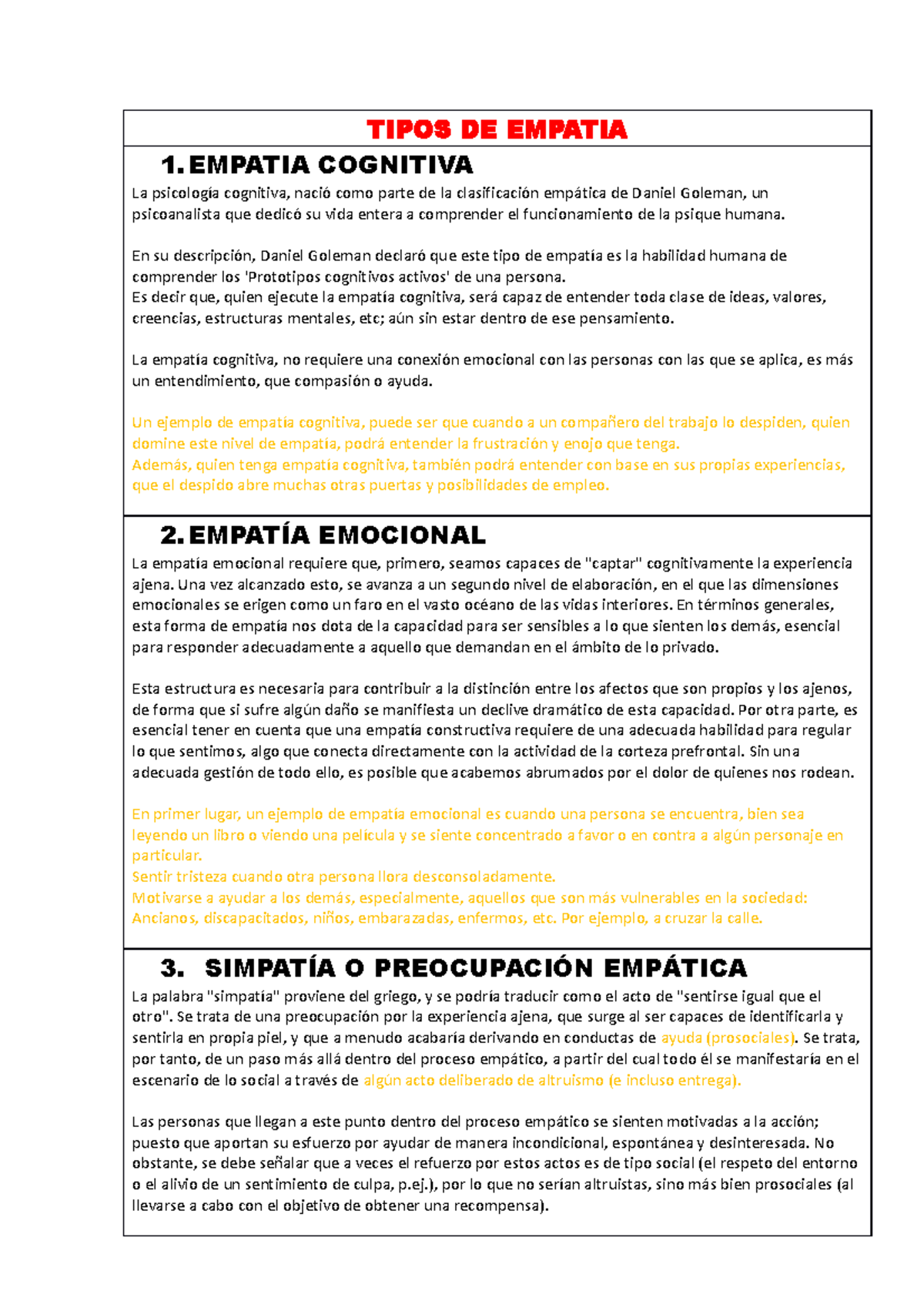 Tipos de Empatía: Cognitiva, Emocional y Ecpatía - Document Preview