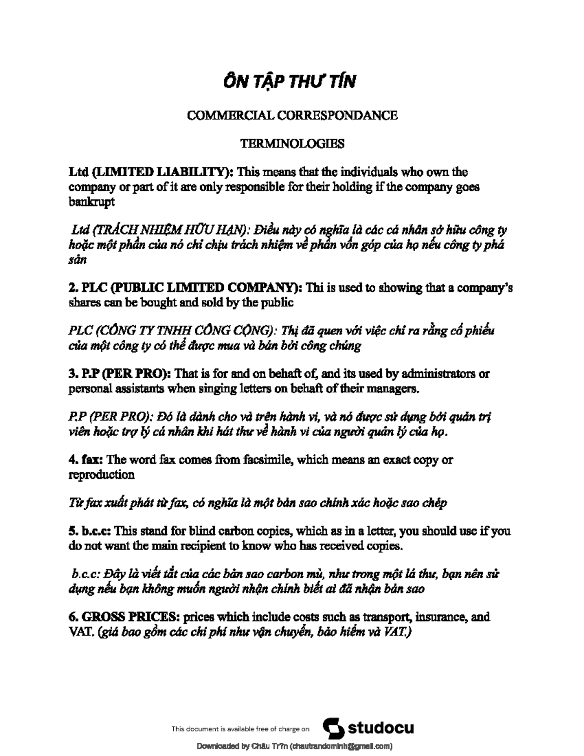 ÔN TÂP THƯ TÍN: Từ Vựng và Khái Niệm Quan Trọng trong Môn Học - Document Preview