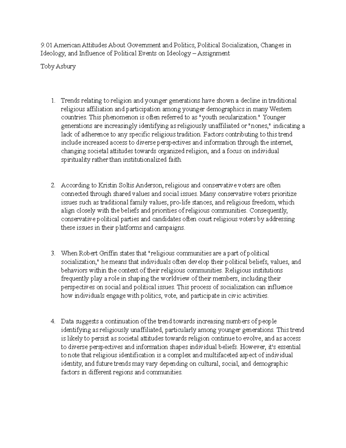 9.01 Assignment: American Attitudes on Politics & Ideology Shifts - Studocu