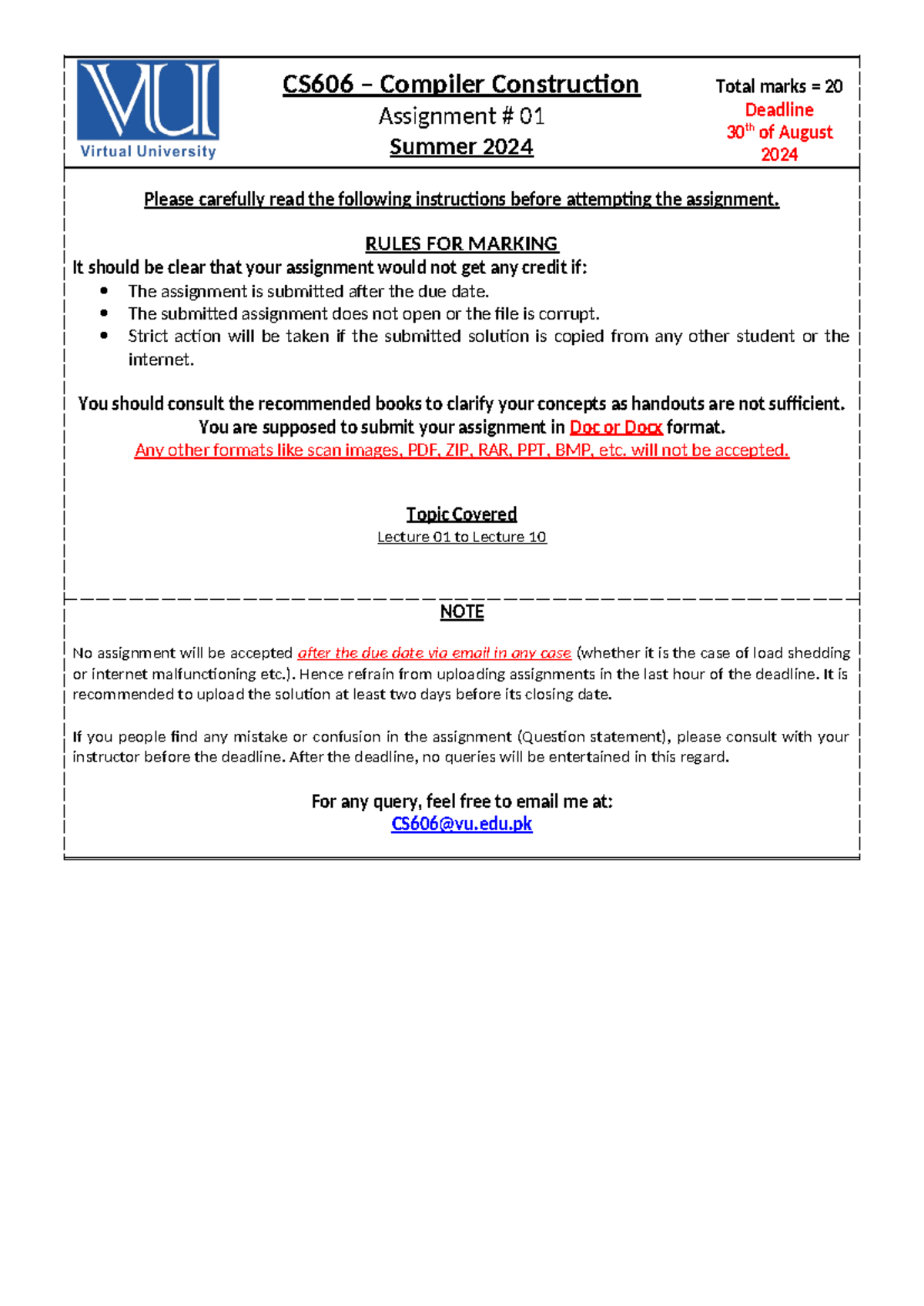CS606 Summer 2024 - Assignment #01 Guidelines & Submission Details ...