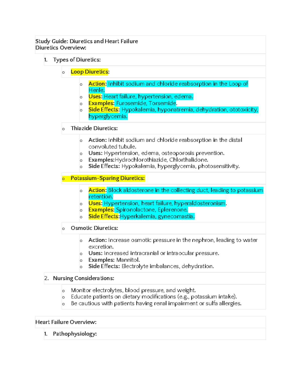 Diuretics and Heart Failure Study Guide: Overview and Nursing ...