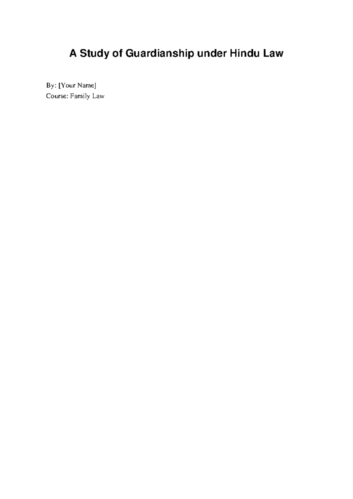 Guardianship under Hindu Law: A Comprehensive Study (Family Law) - Studocu