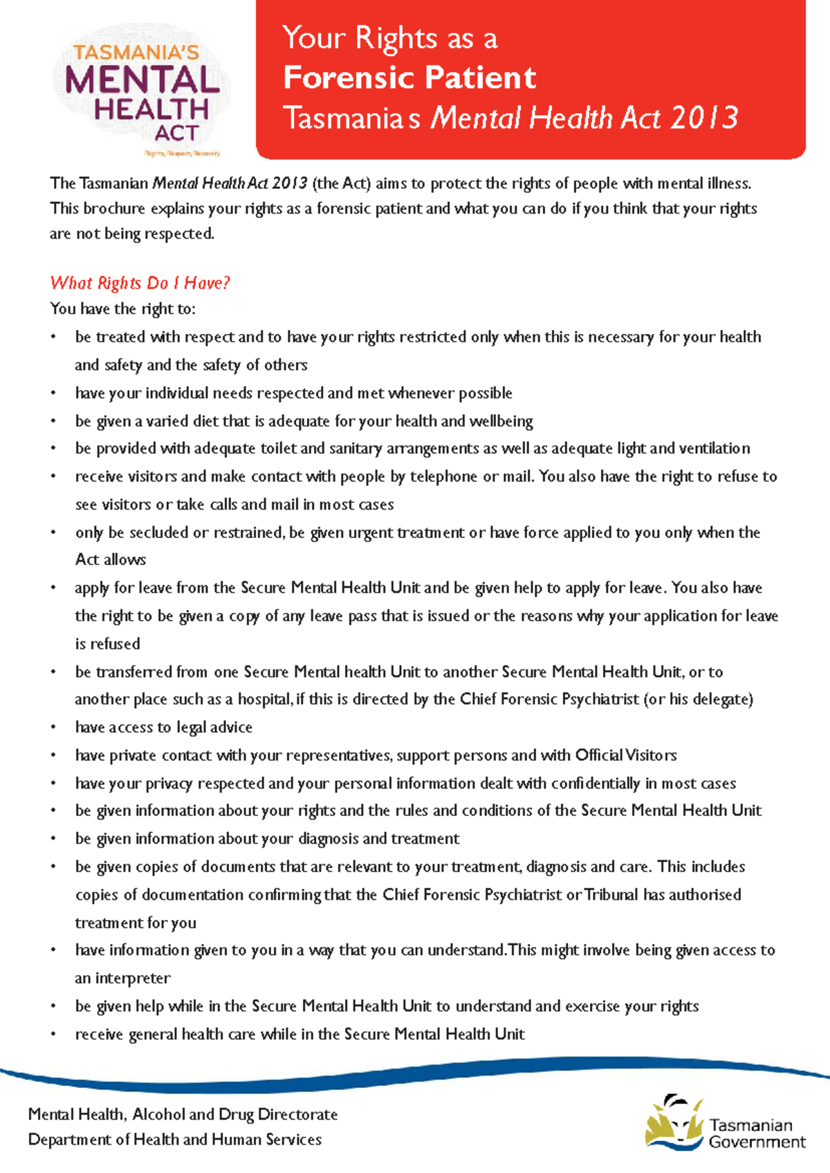 Statement of Rights for Forensic Patients under the Mental Health Act ...