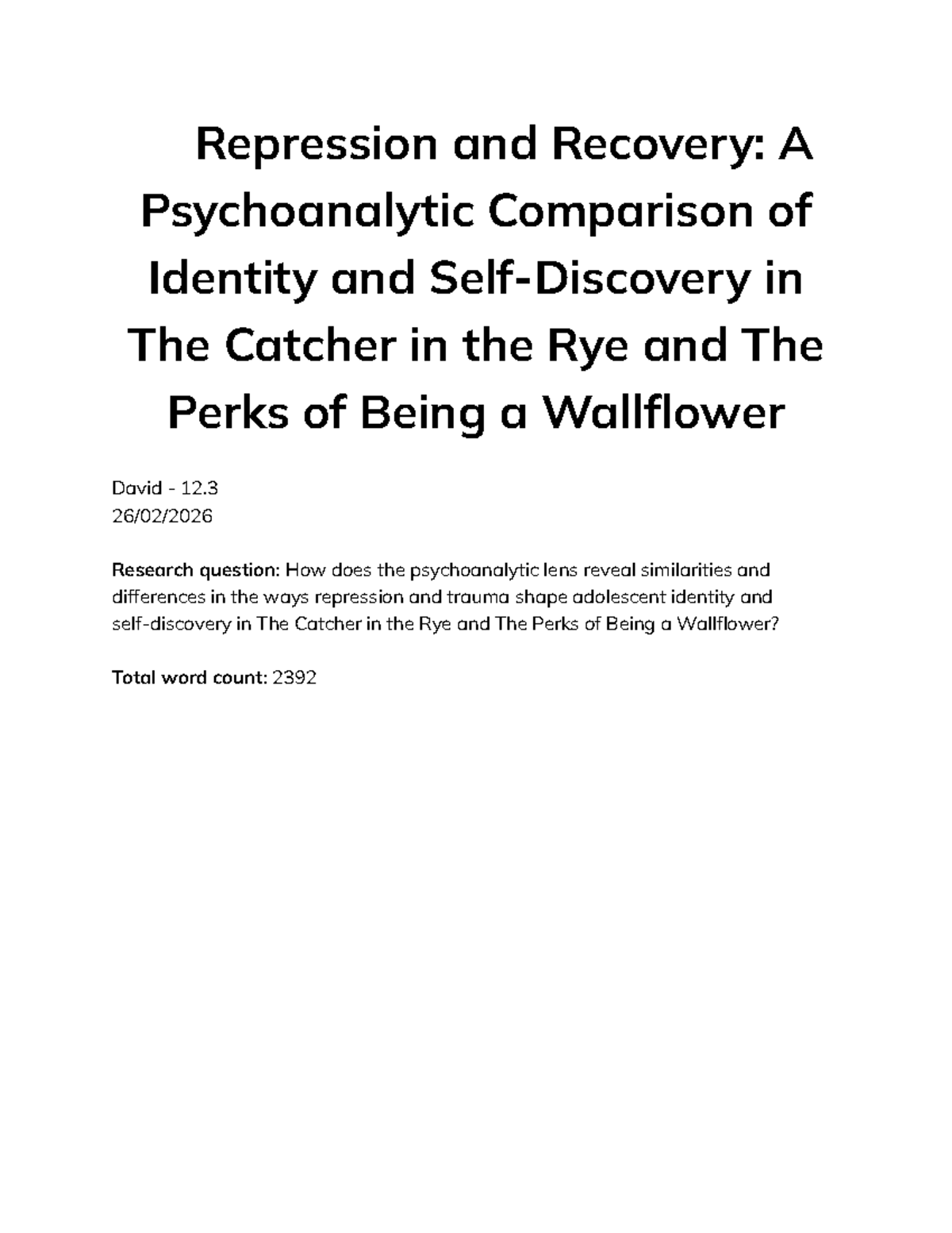 Psychoanalytic Perspectives on Identity in J.D. Salinger's and Stephen ...