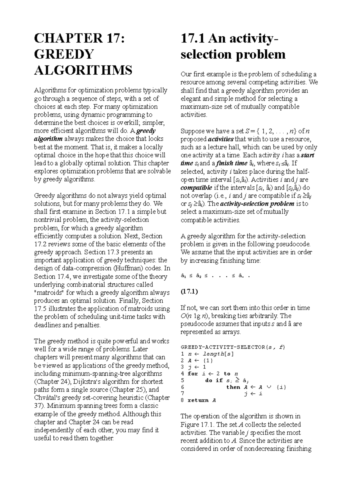 Greedy algorithms - CHAPTER 17: GREEDY ALGORITHMS Algorithms for ...
