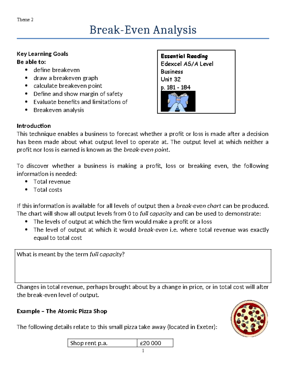 Breakeven Analysis Notes for Edexcel Level Business Unit 32 - Studocu