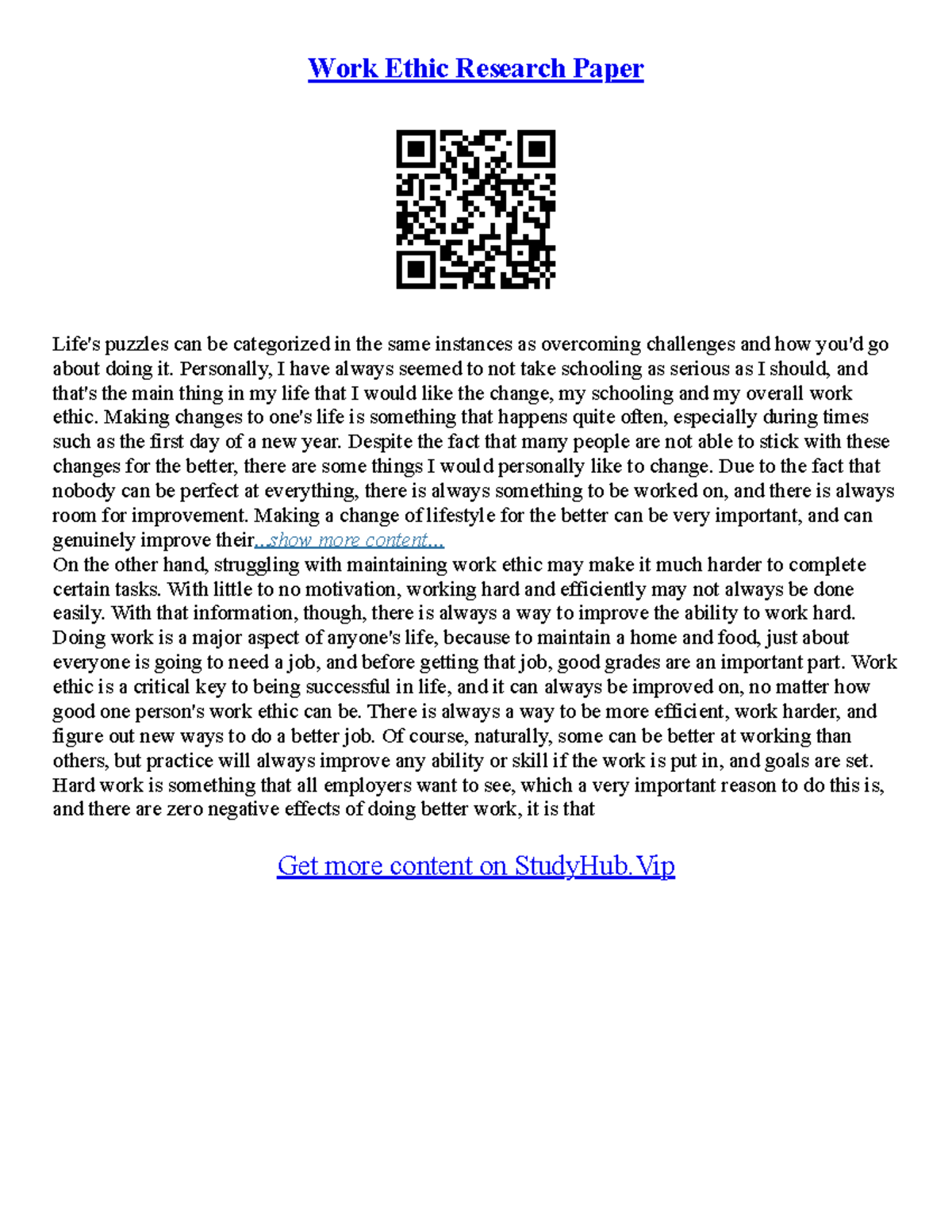Good Work Ethic Reflection and Analysis Essay - Studocu