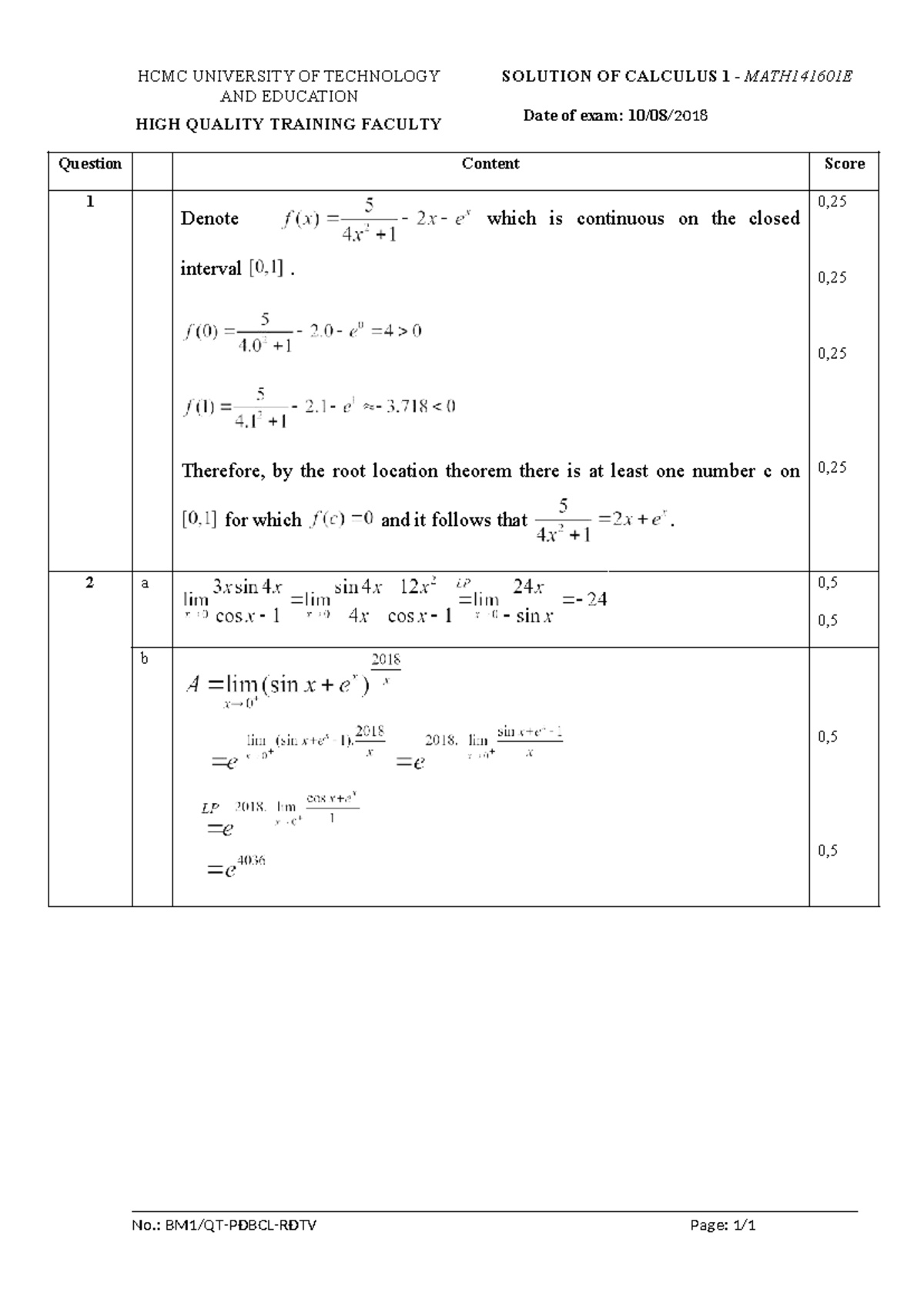 Solution of Calculus 1 Final Exam MATH141601E Summer 2017-2018 - Studocu