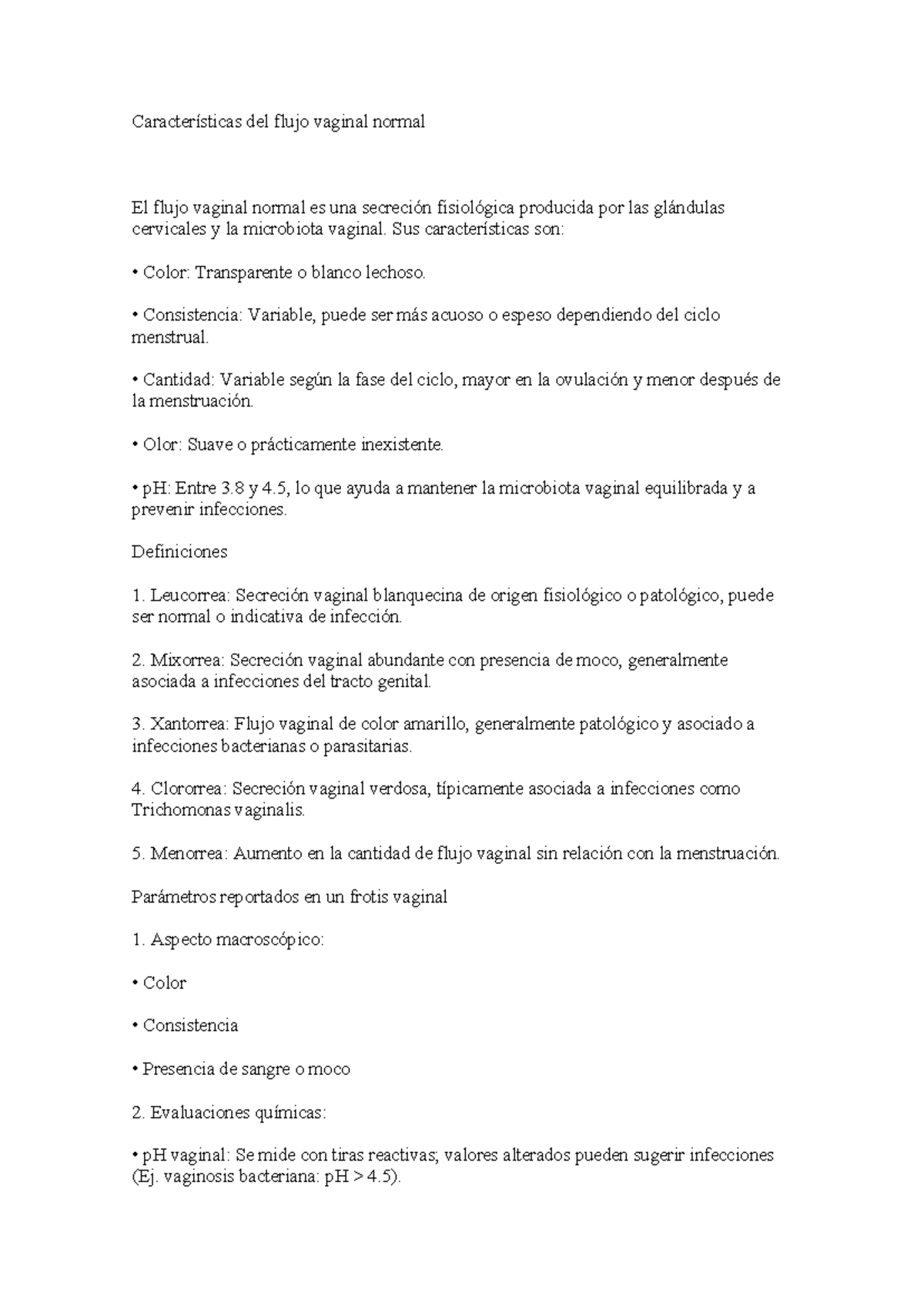Características del Flujo Vaginal Normal y Patologías Asociadas - Studocu