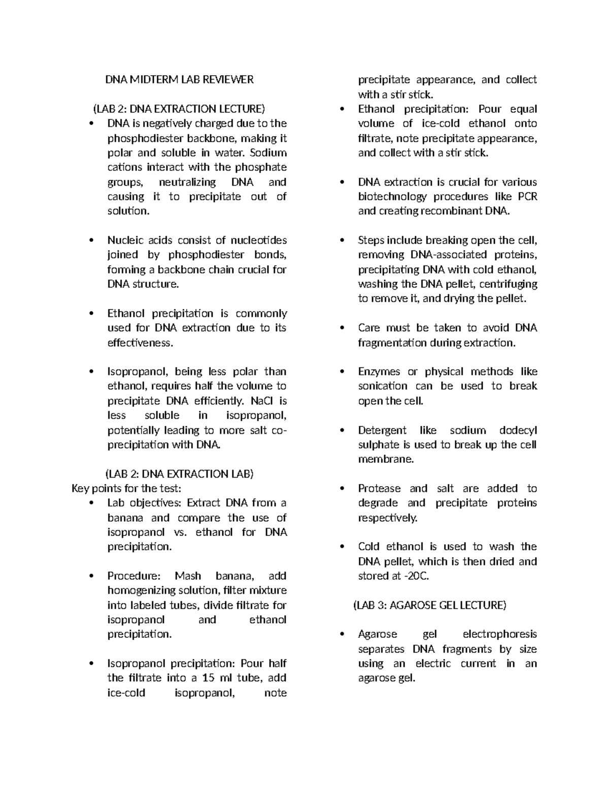 DNA Midterm Lab Reviewer: Key Concepts and Procedures - Studocu