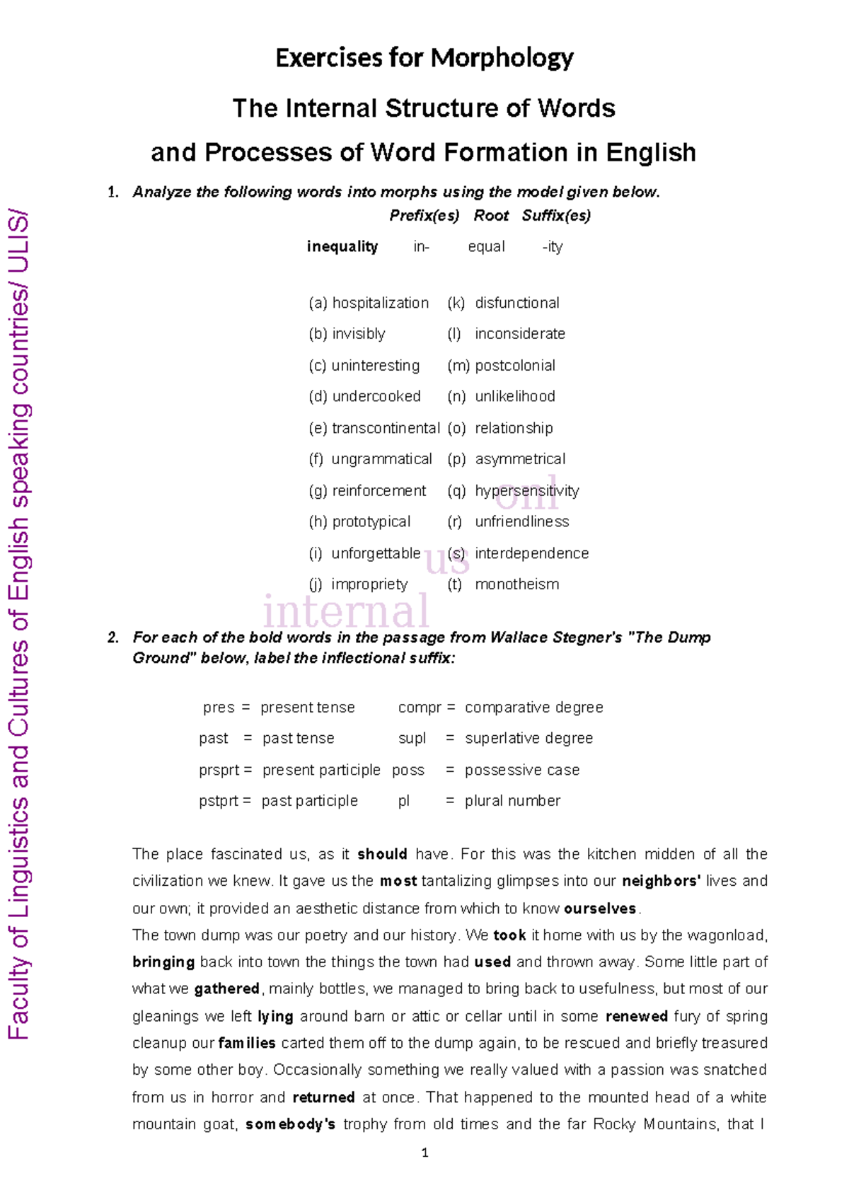 Exercises for morphology: Analyzing word structure and formation ...