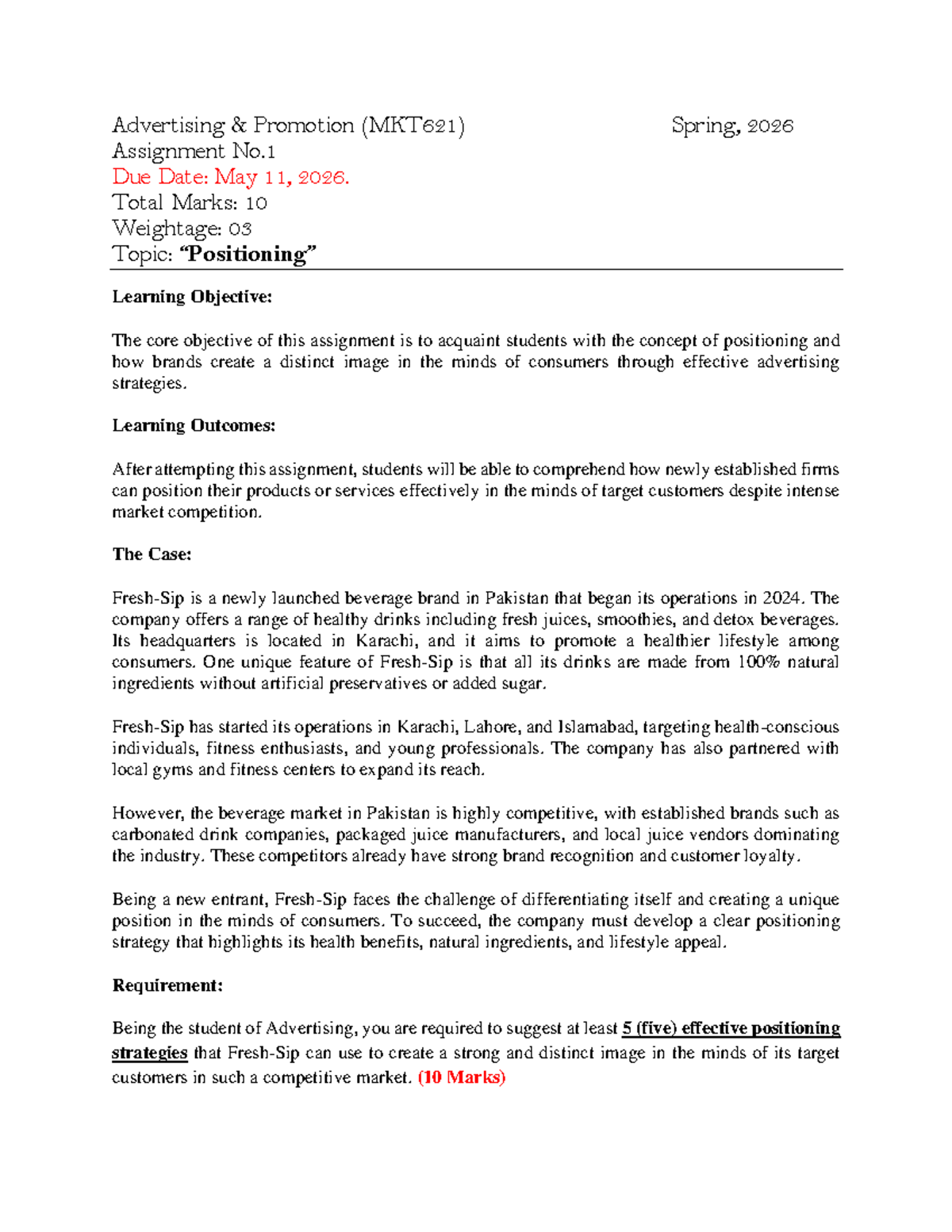 MKT621 Advertising Promotion Assignment 1: Positioning Strategies - Studocu
