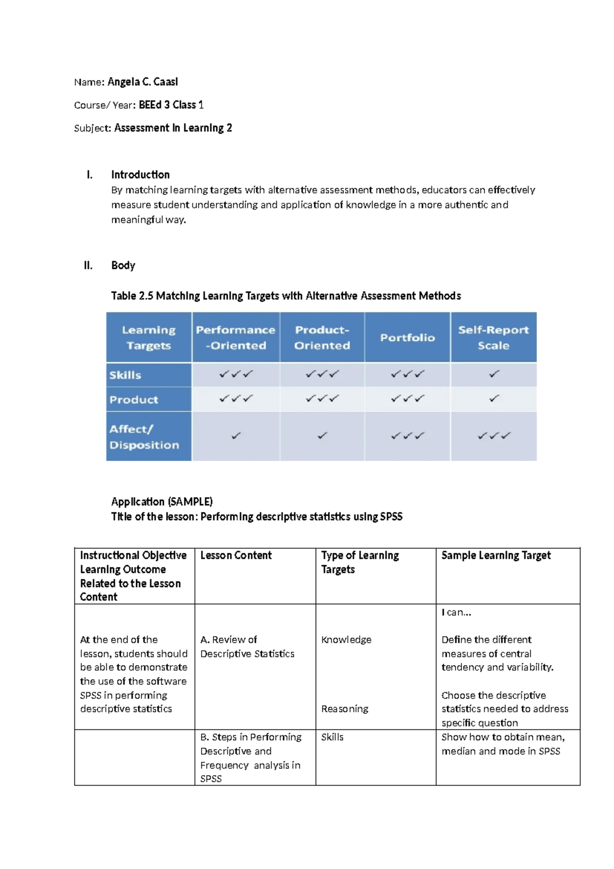 BEEd 3 Class 1: Assessment in Learning 2 Overview and Methods - Studocu