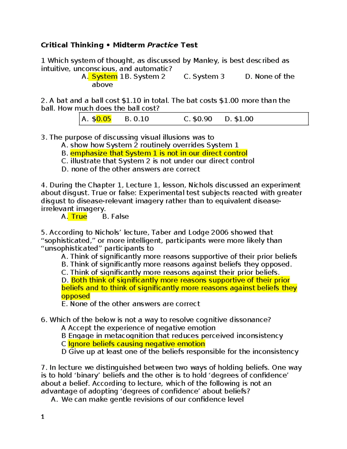 2025 Critical Thinking Midterm Practice Test 1 - Studocu