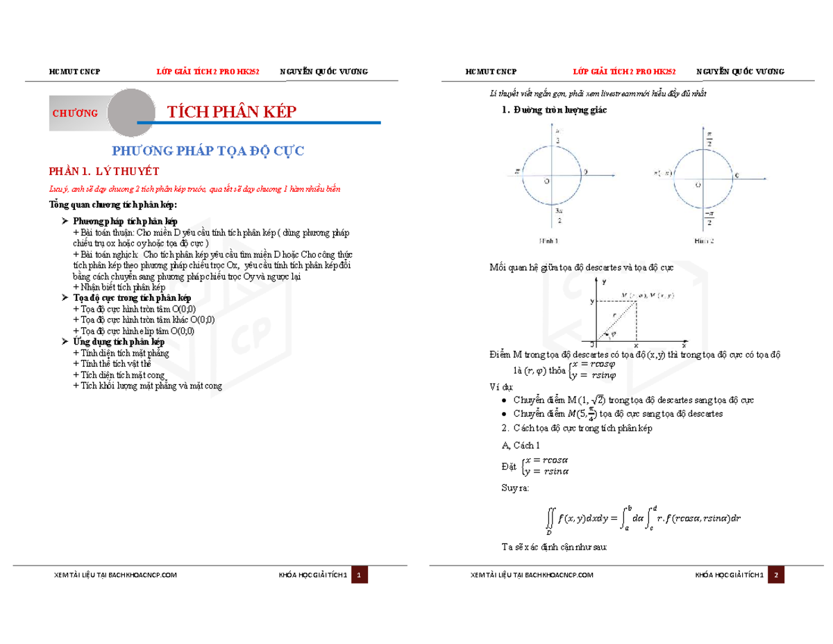 HCMUT CNCP LỚP GIẢI TÍCH 2 PRO HK252: Lý Thuyết Tọa Độ Cực - Studocu