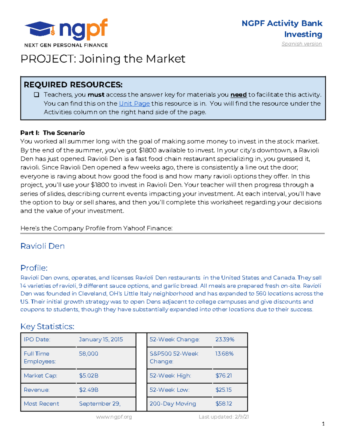 Project Joining The Market NGPF Activity Bank Investing Spanish