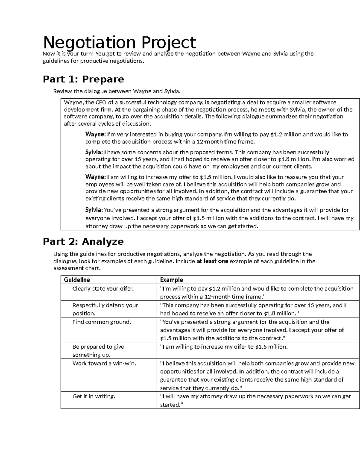 Negotiation Assignment - Negotiation Project Now it is your turn! You ...