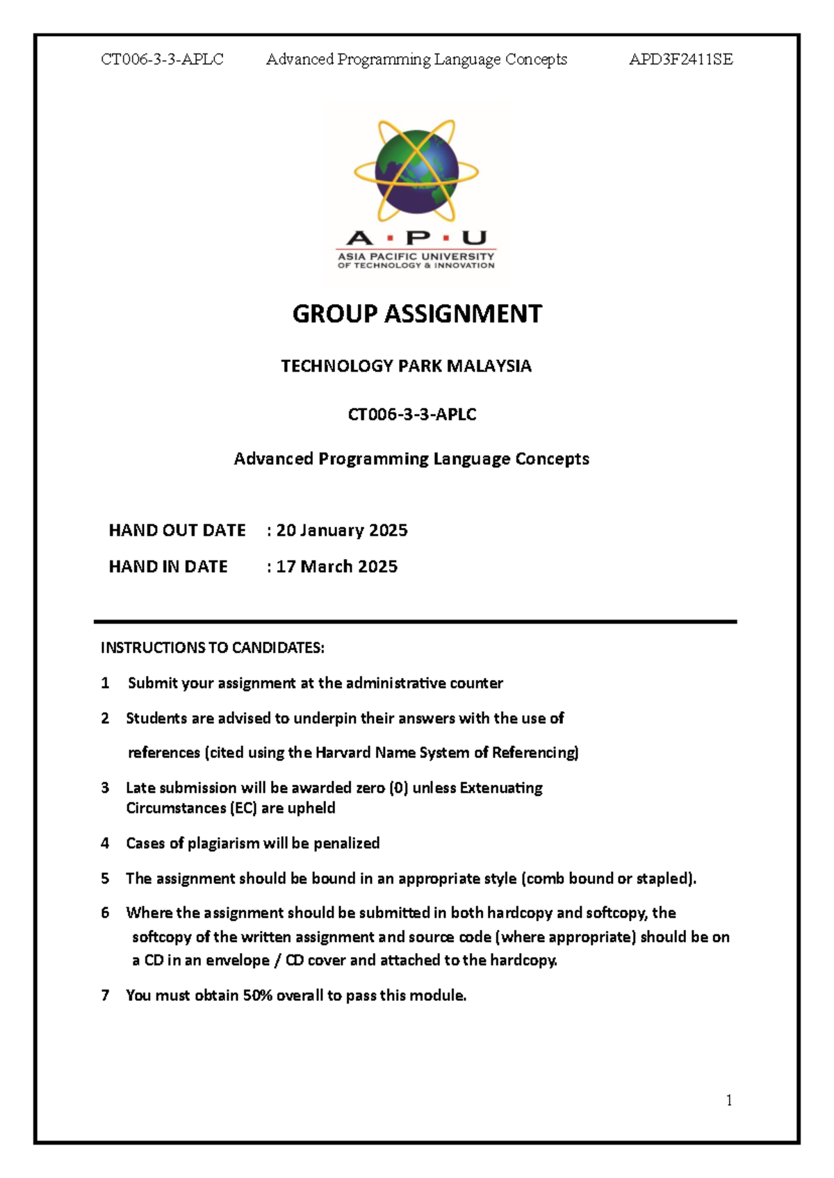 CT006 APLC Group Assignment: Multi-Paradigm Programming Concepts - Studocu