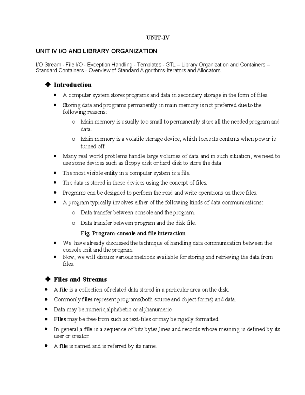 UNIT IV - C++ File Handling and Exception Management Notes - Studocu