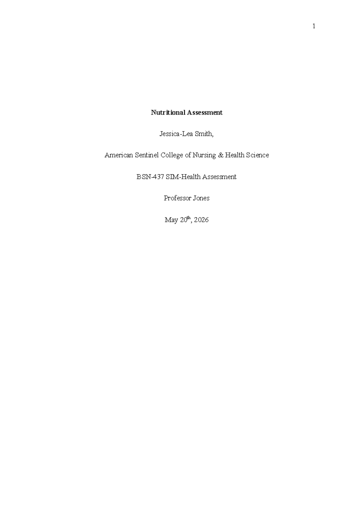 BSN437 Nutritional Assessment: Evaluating Dietary Status and ...